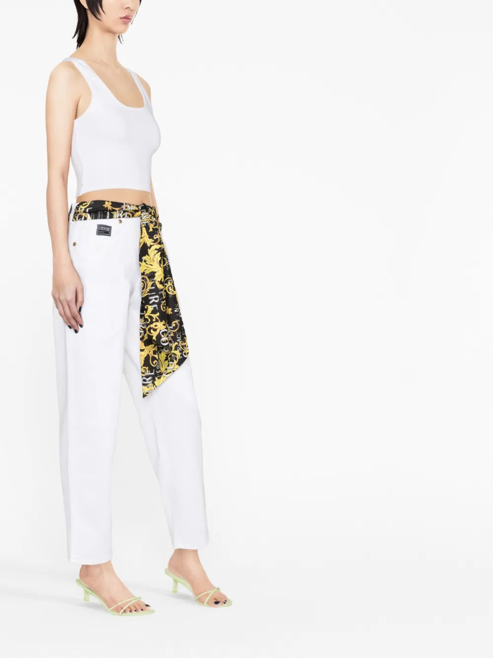 Scarf-Detail Straight-Leg Jeans