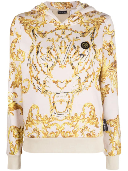 Baroque-Print Long-Sleeved Hoodie