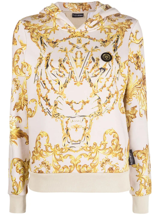 Baroque-Print Long-Sleeved Hoodie