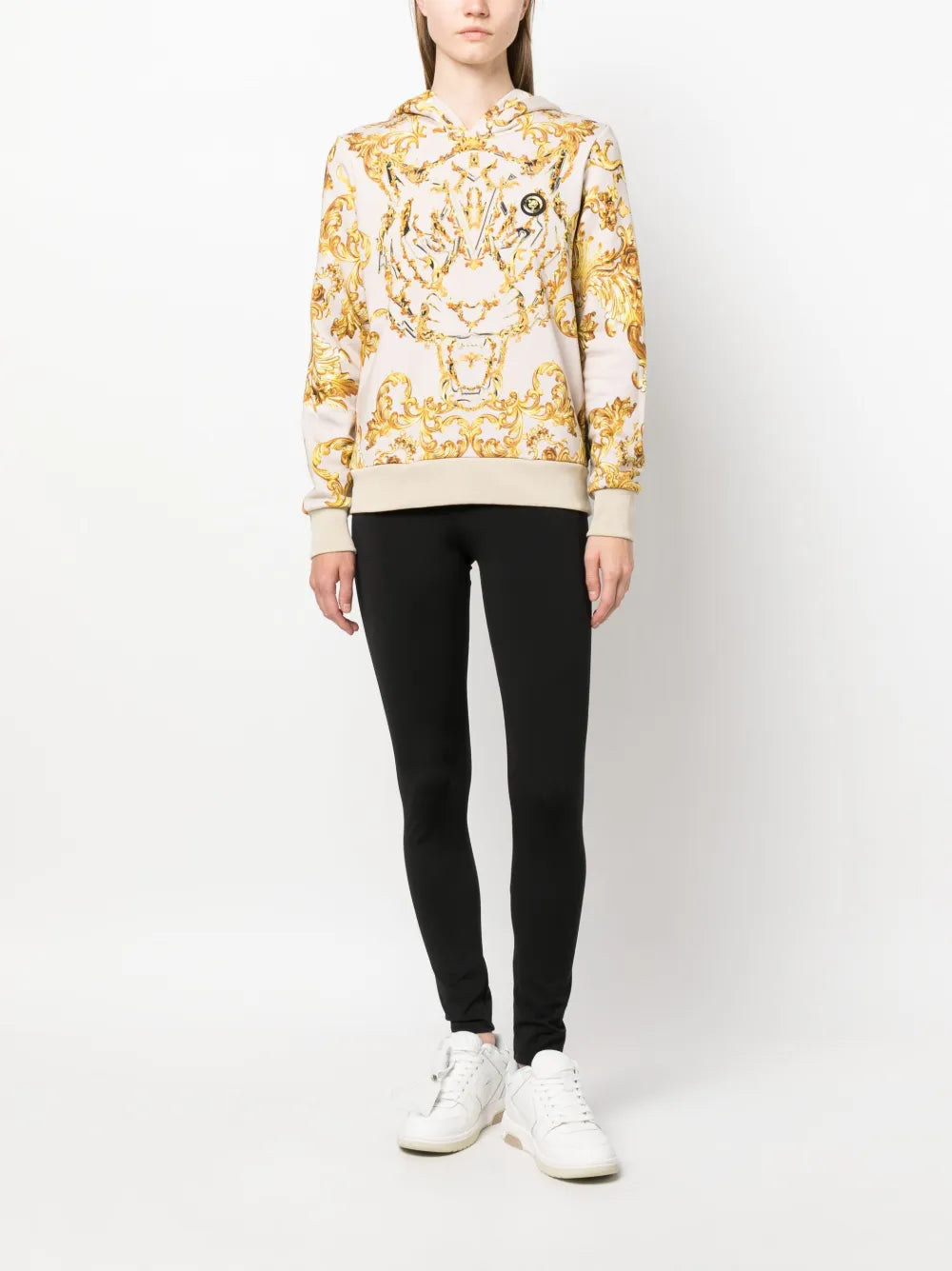 Baroque-Print Long-Sleeved Hoodie