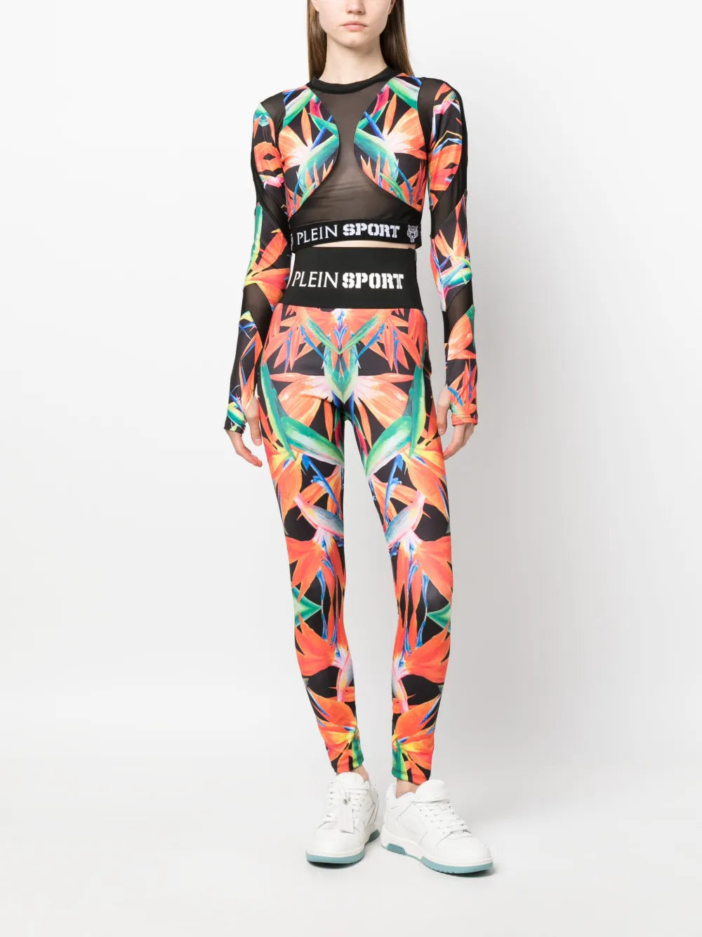 Botanical-Print Long-Sleeve Compression Top