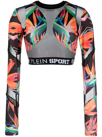 Botanical-Print Long-Sleeve Compression Top