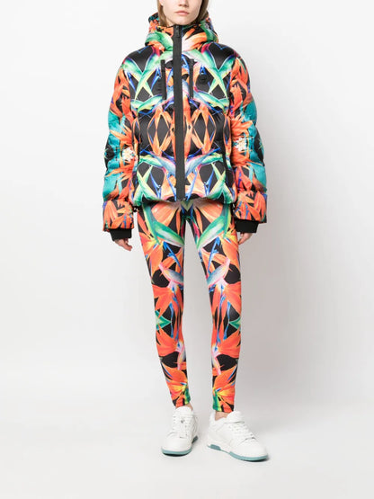 Botanical-Print Hooded Puffer Jacket