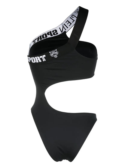 Logo-Tape One-Shoulder Swimsuit