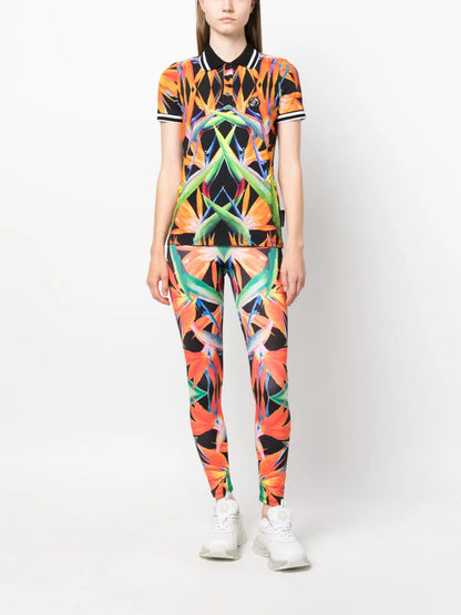 Floral-Print Cotton Polo Top