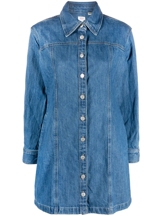 Long-Sleeve Button-Up Mini Dress