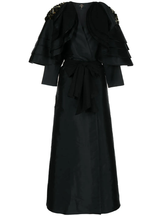 Sequin-Embellished Belted Cape