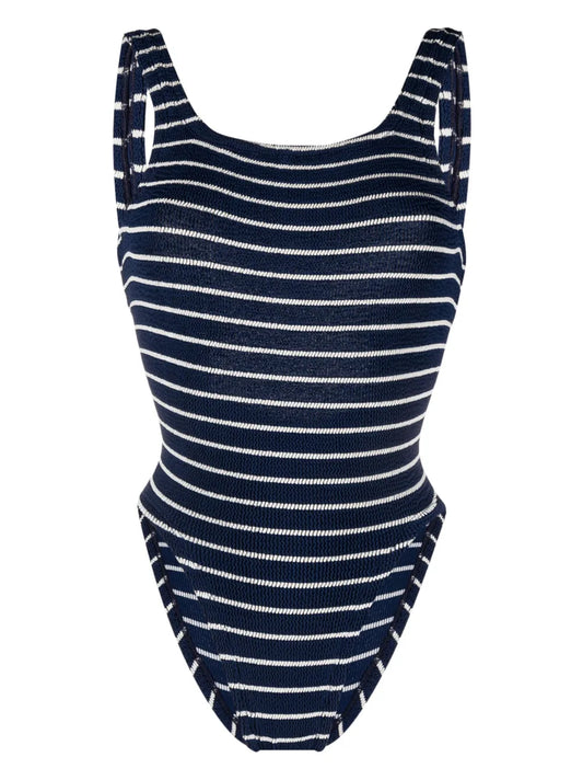 Striped Square-Neck Swimsuit