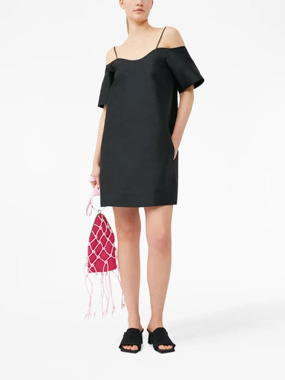 Plain Cold-Shoulder Mini Dress