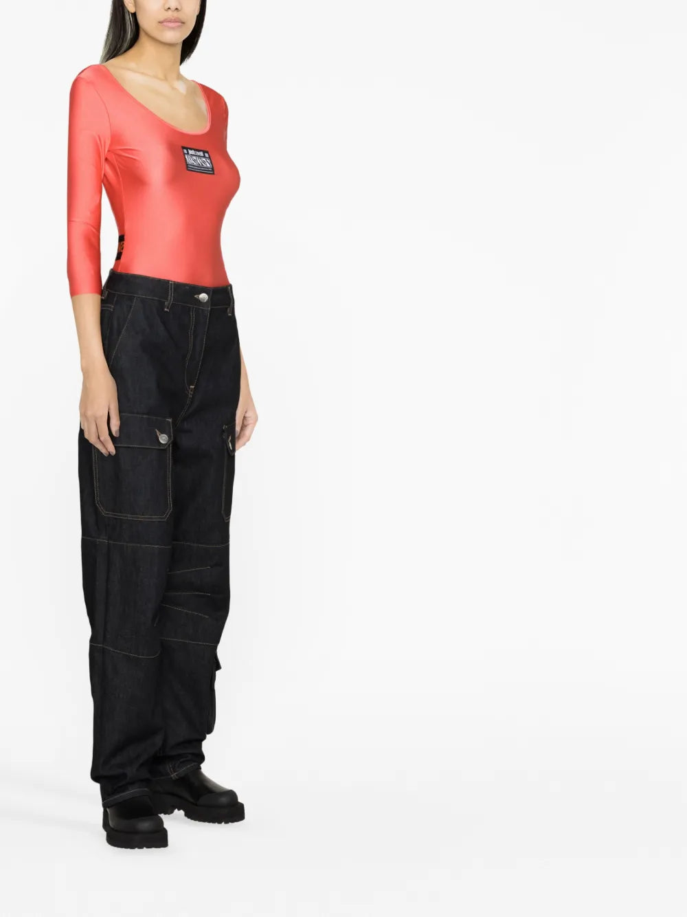 Logo-Patch Scoop-Neck Bodysuit