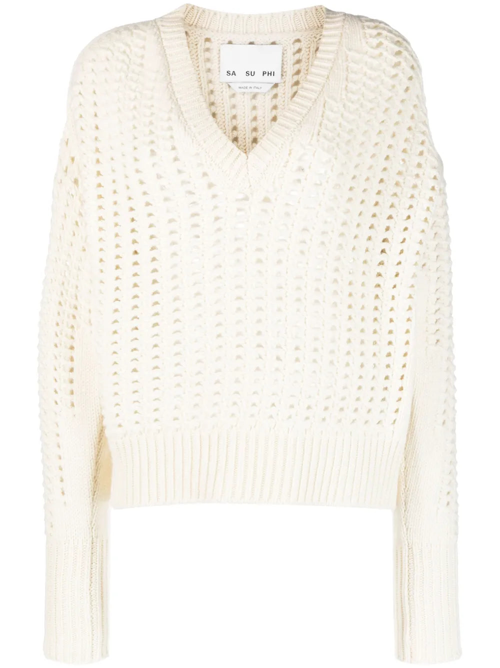 Open-Knit V-Neck Jumper
