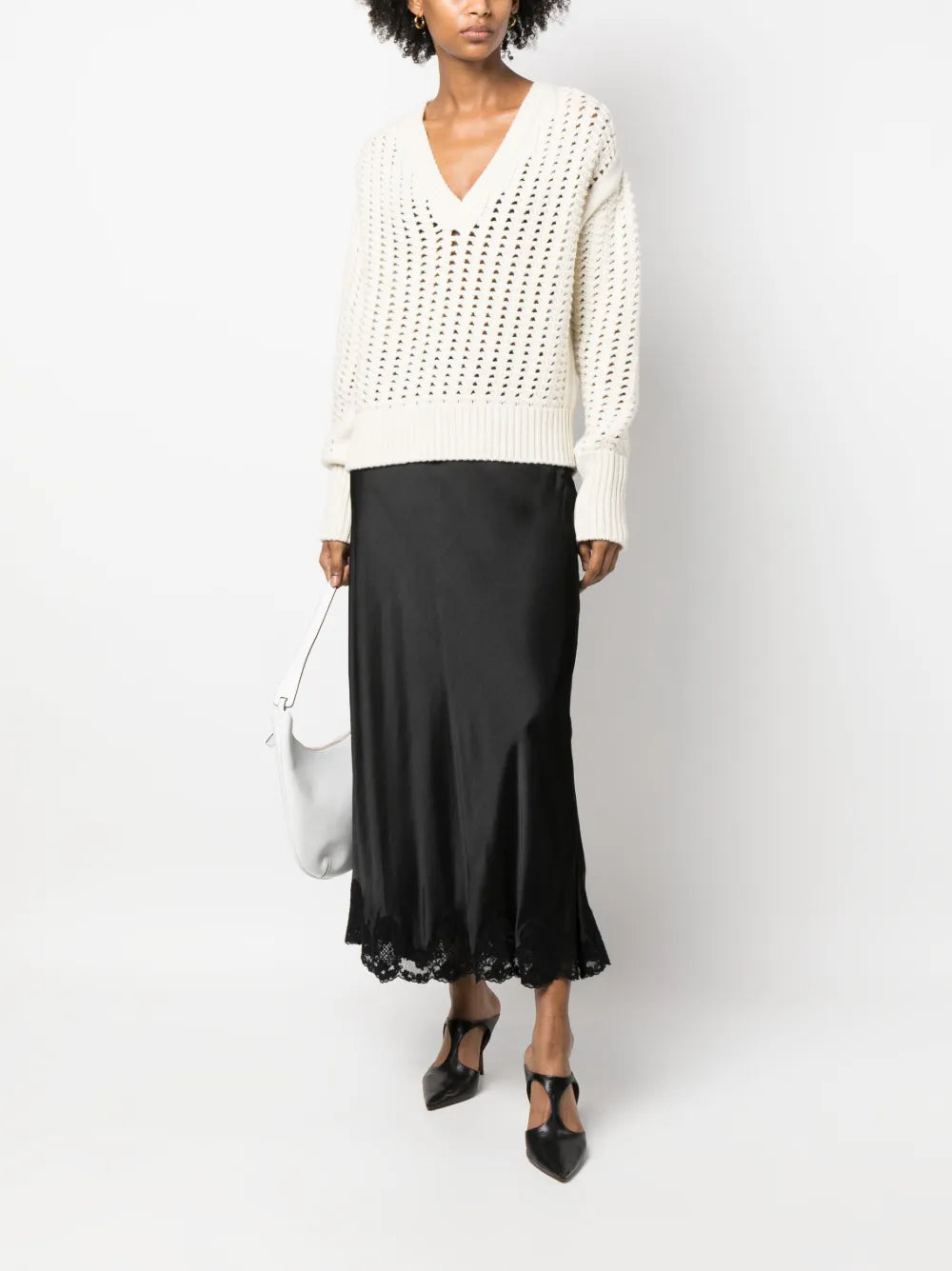Open-Knit V-Neck Jumper