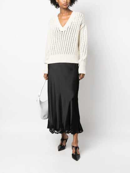 Open-Knit V-Neck Jumper