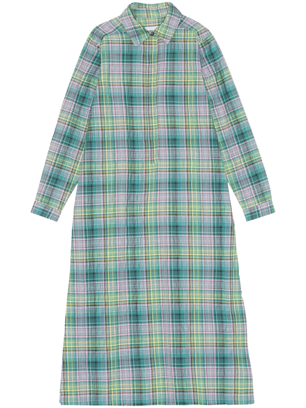 Check-Pattern Seersucker Shirt Dress