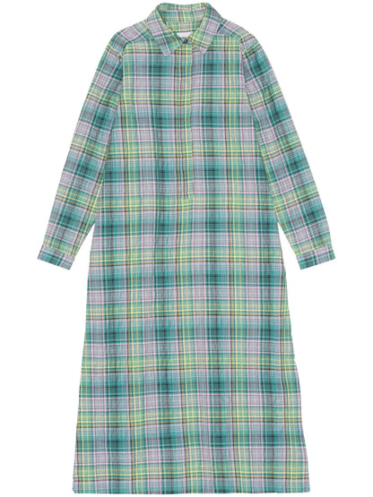 Check-Pattern Seersucker Shirt Dress