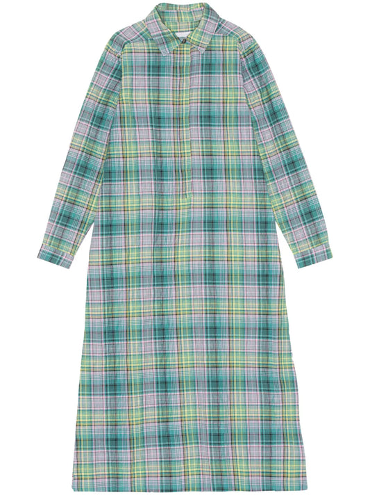 Check-Pattern Seersucker Shirt Dress