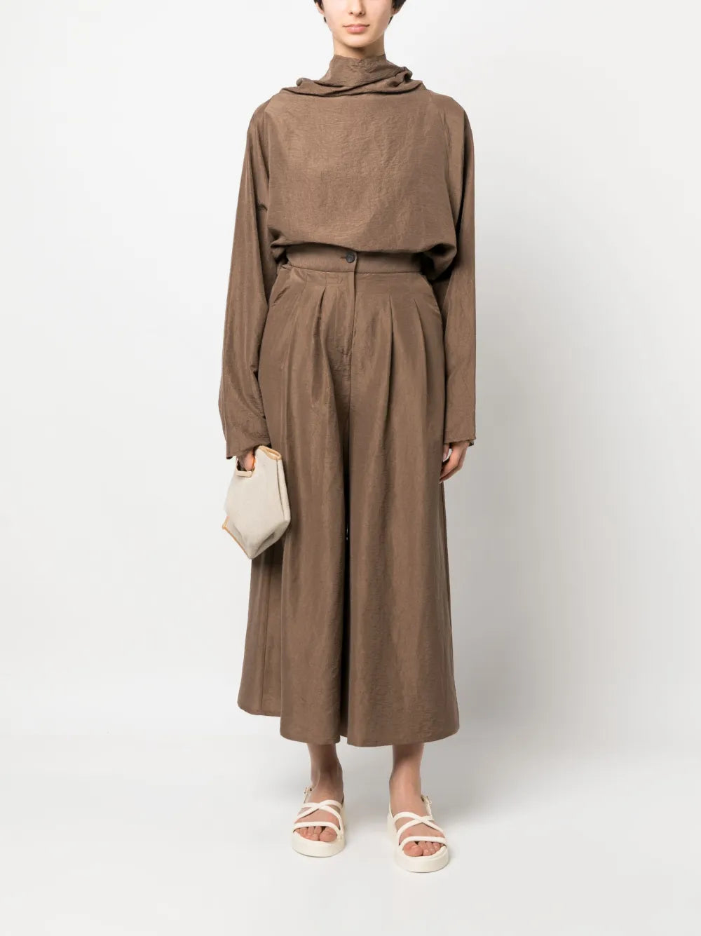 Notched-Waist Silk Palazzo Pants