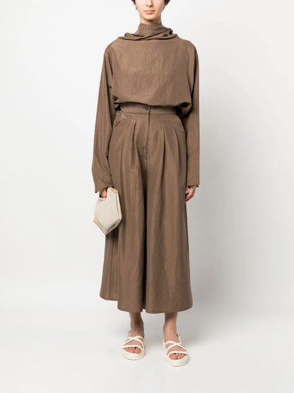 Notched-Waist Silk Palazzo Pants