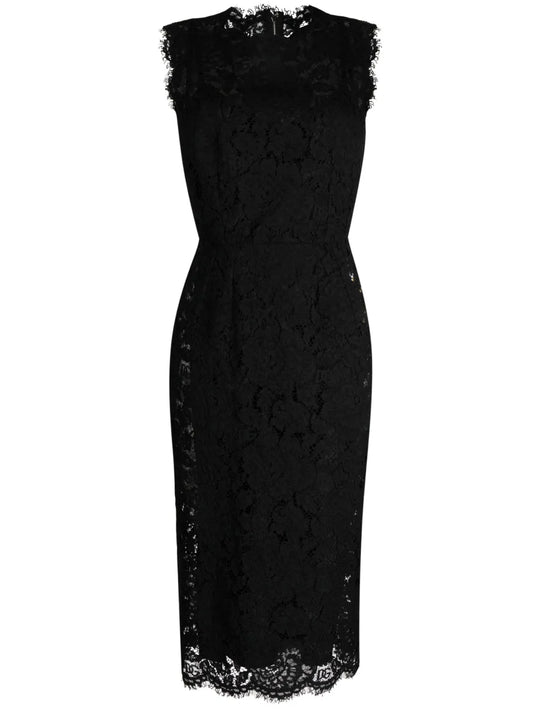 Lace-Overlay Fitted Sleeveless Dress