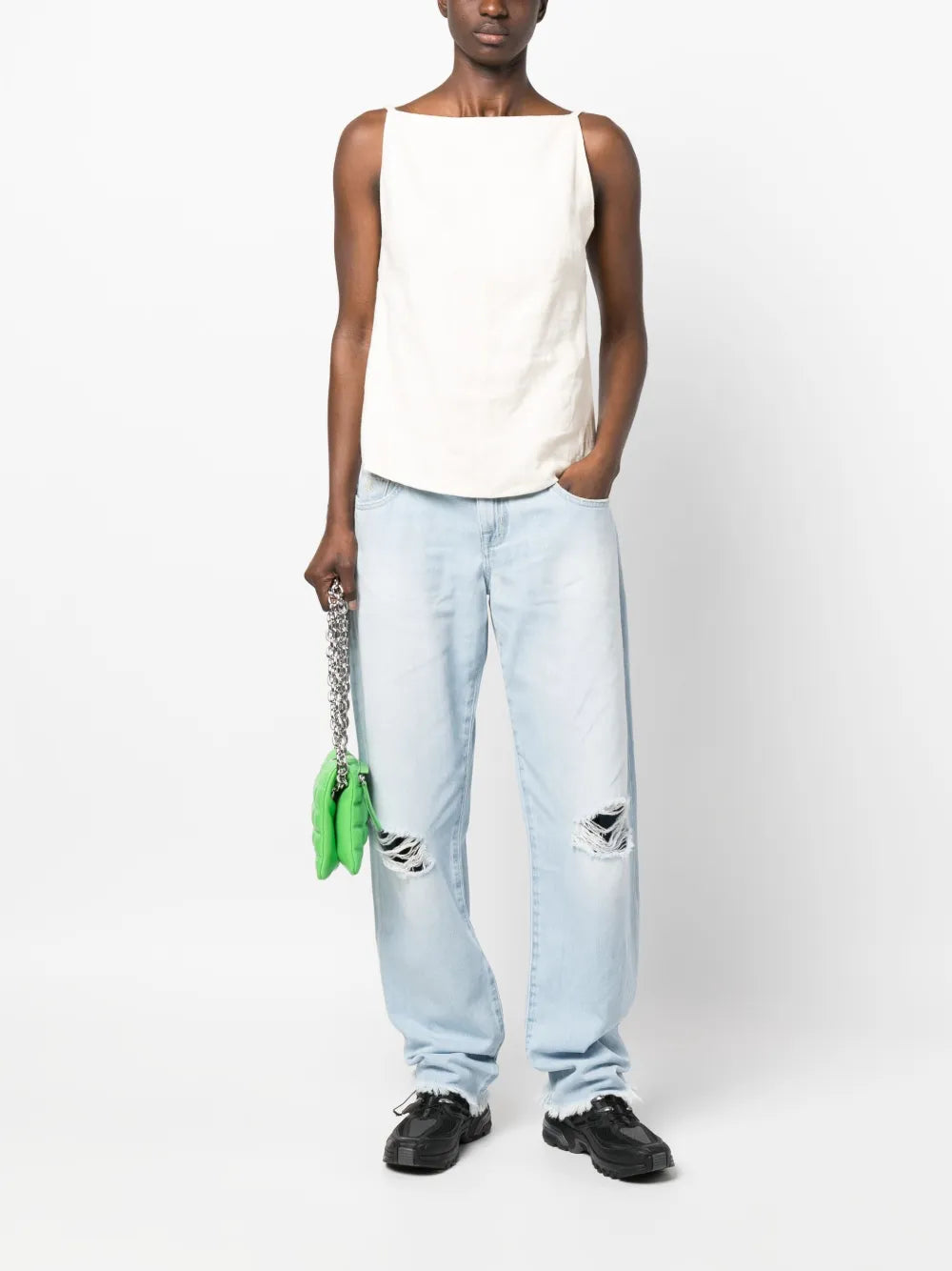 Distressed-Detail Denim Jeans