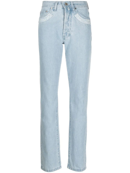 Double Shift Ripped-Patch Straight-Leg Jeans