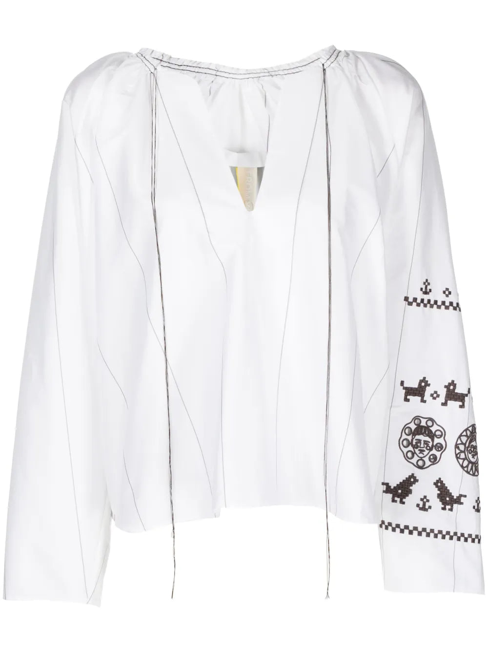 Embroidered-Motif Striped Blouse