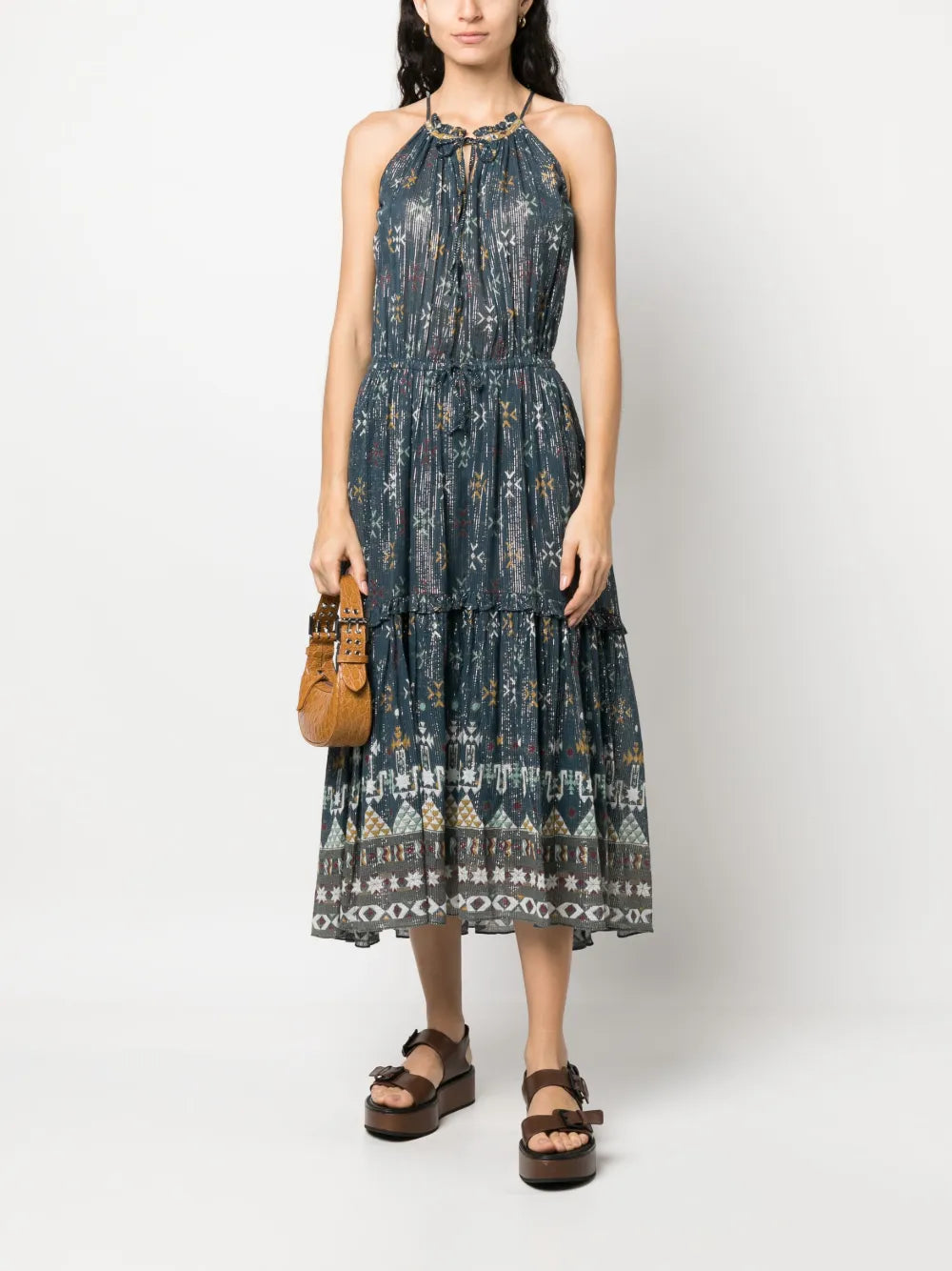 Graphic-Print Halterneck Midi Dress