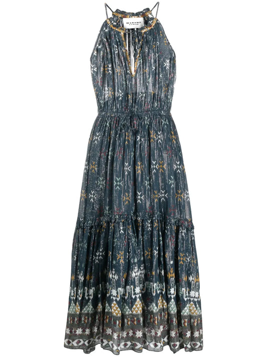 Graphic-Print Halterneck Midi Dress