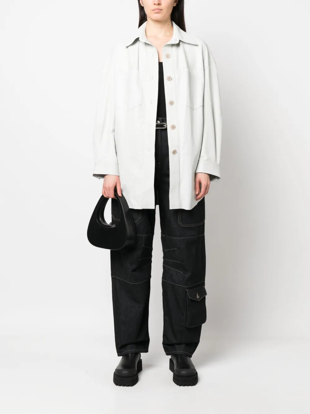 Oversized Leather Shirt Jacket