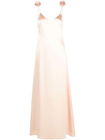 Floral-Appliqué Silk Maxi Dress
