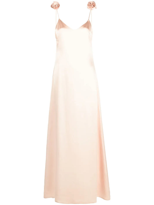 Floral-Appliqué Silk Maxi Dress