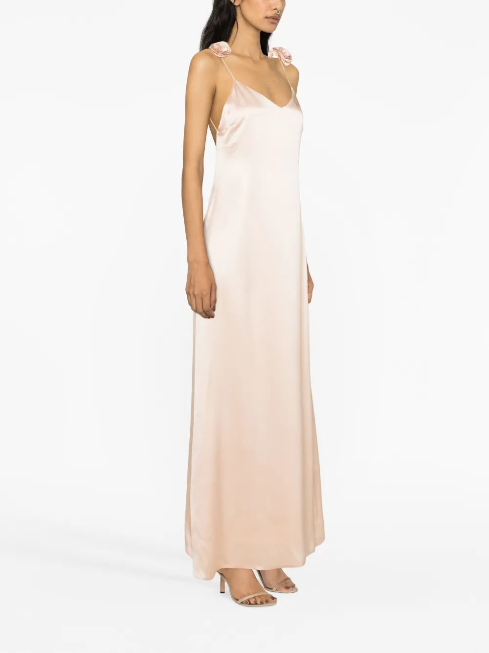 Floral-Appliqué Silk Maxi Dress