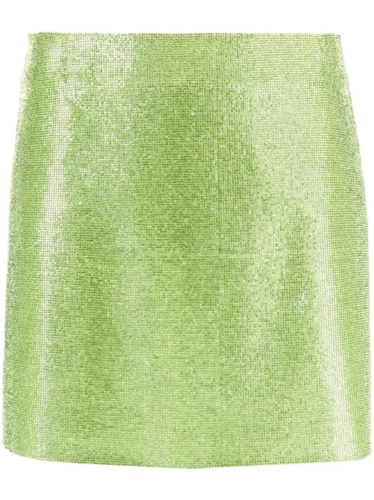 Rhinestone-Embellished Silk Mini Skirt