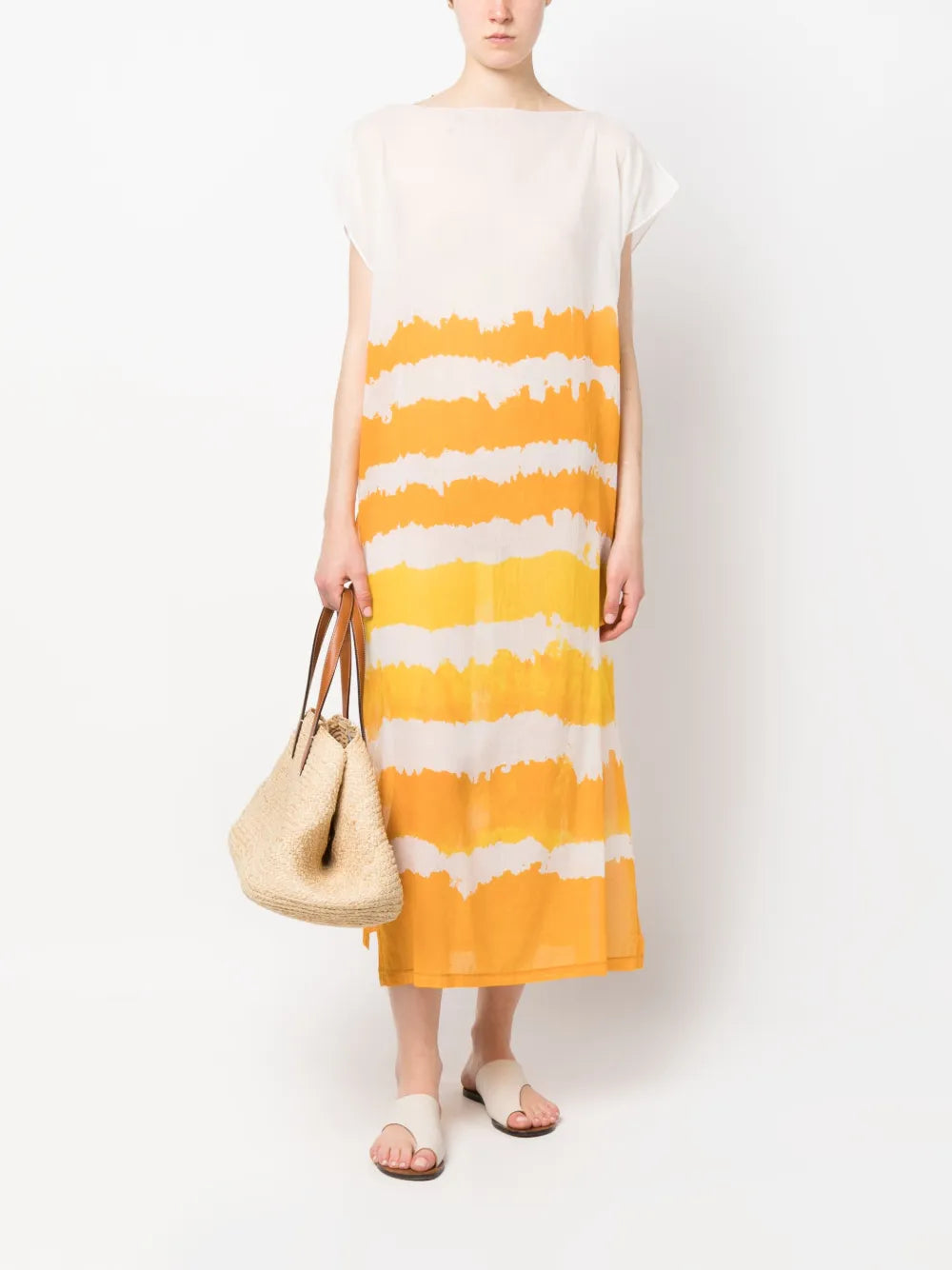 Cap-Sleeve Cotton Long Dress