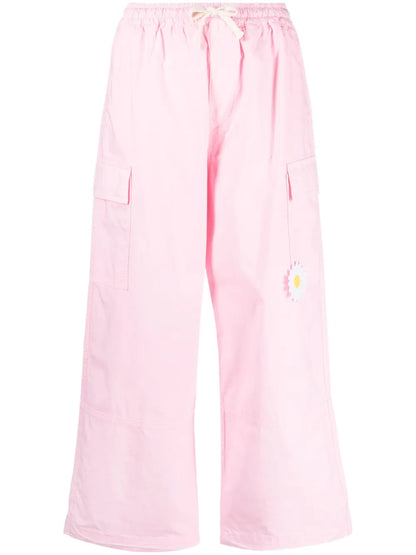 Floral-Appliqué Cropped Cargo Trousers