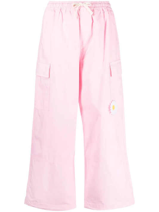 Floral-Appliqué Cropped Cargo Trousers