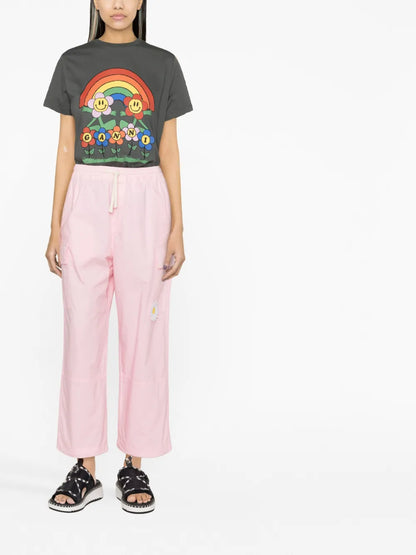 Floral-Appliqué Cropped Cargo Trousers