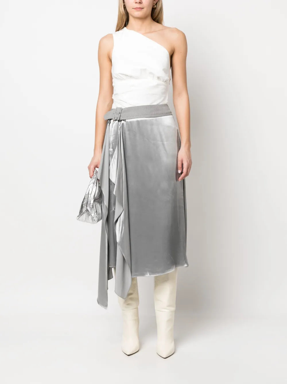 Satin-Finish Midi Skirt