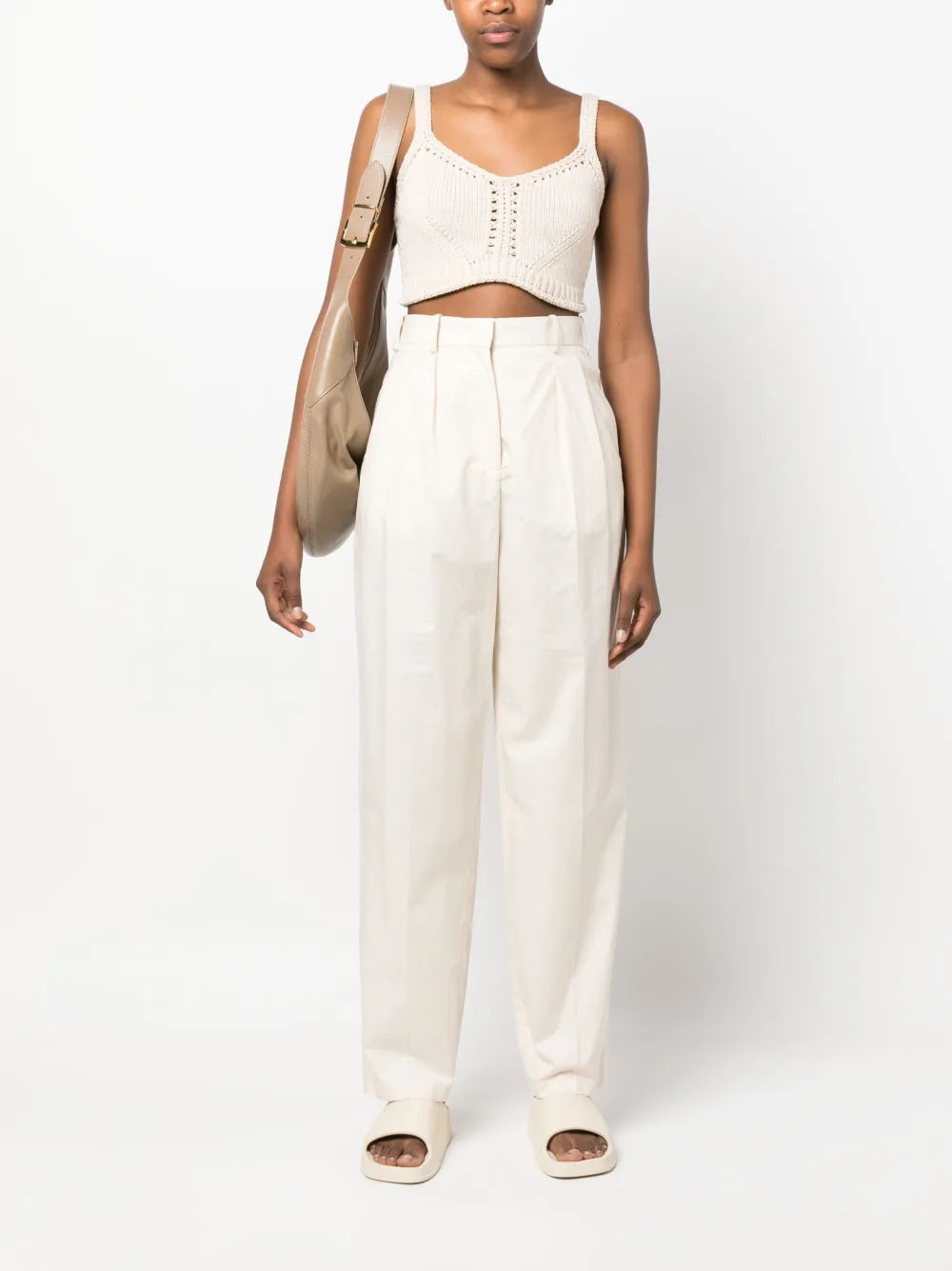 High-Waisted Cotton Trousers