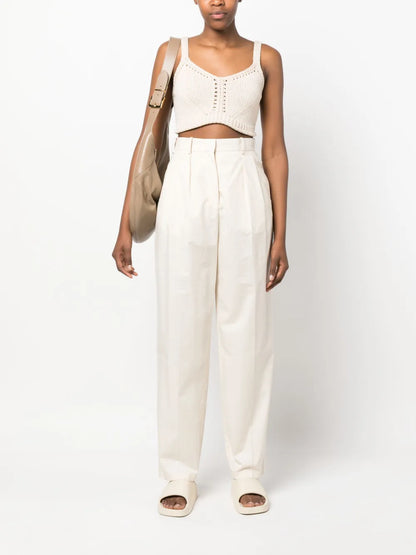 High-Waisted Cotton Trousers