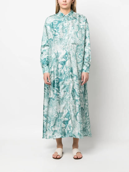 Forest-Print Shirt Dress