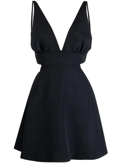 Oversize-Bow Plunging V-Neck Dress