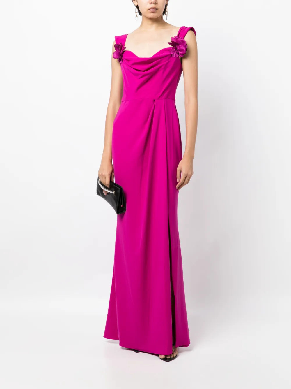 Flower-Applique Sleeveless Gown