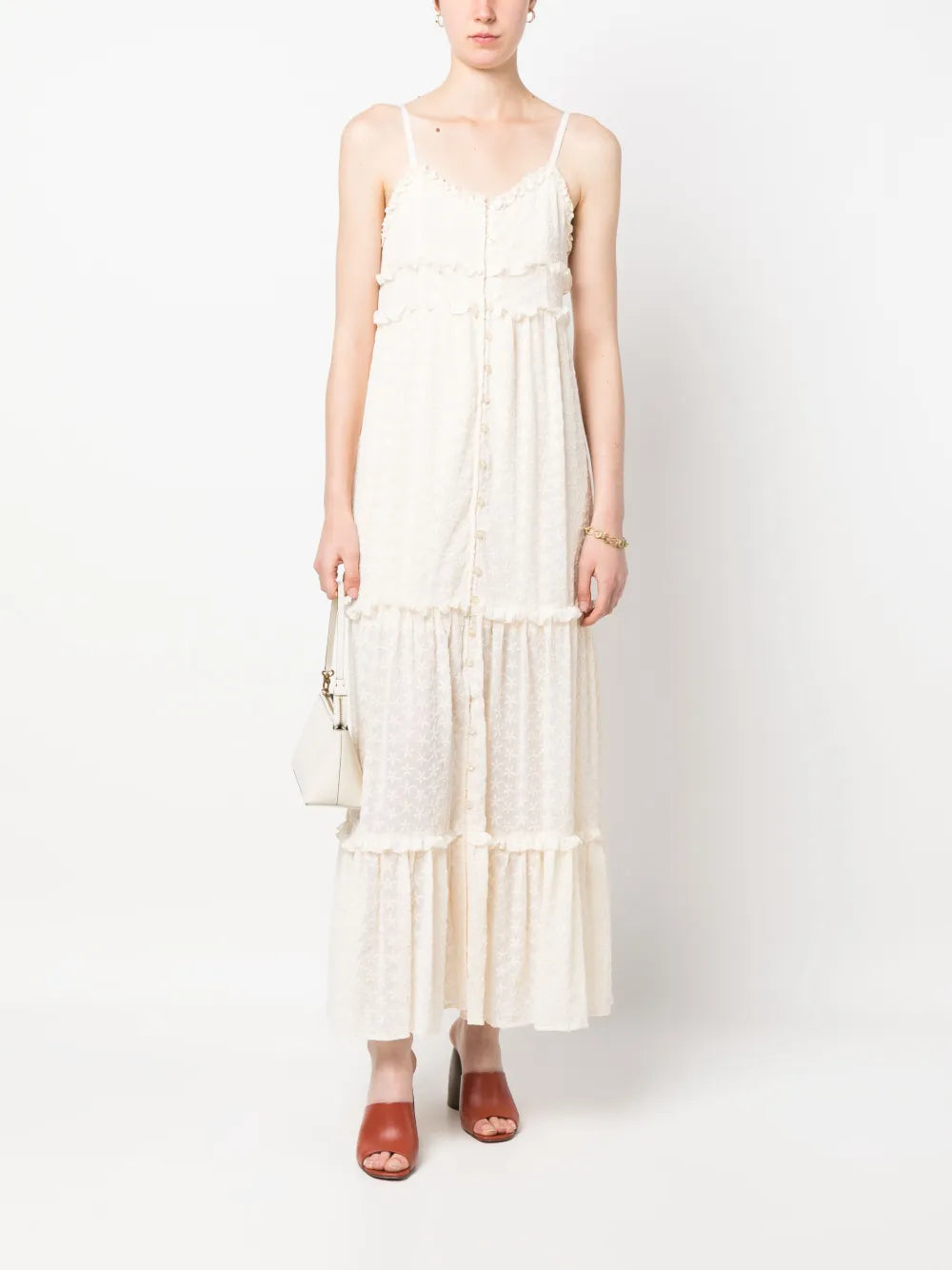 Floral-Embroidery Ruffled Long Dress