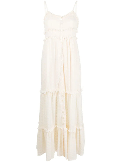 Floral-Embroidery Ruffled Long Dress