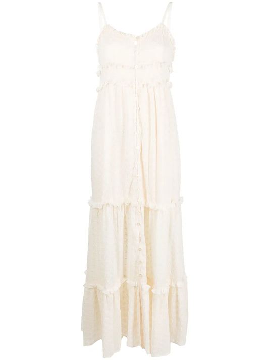 Floral-Embroidery Ruffled Long Dress