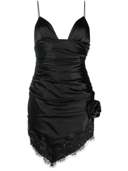 Rose-Appliqué Asymmetric Minidress