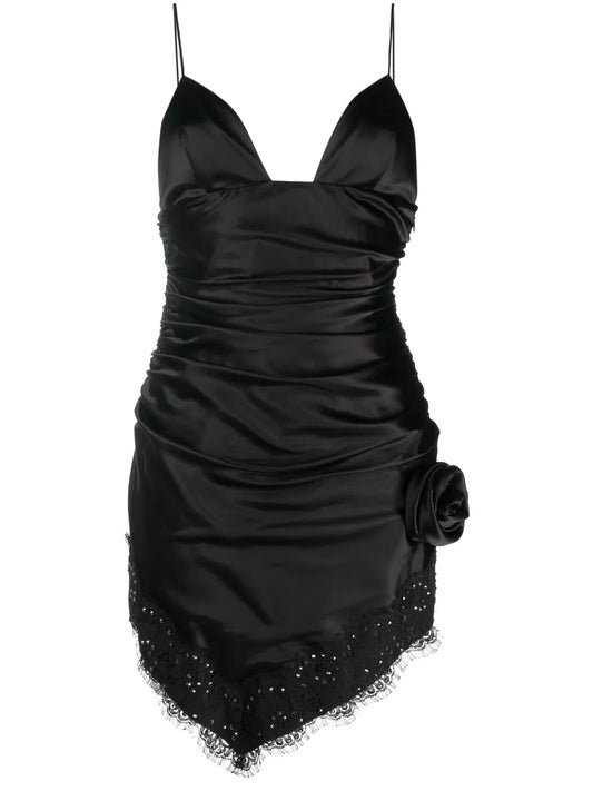 Rose-Appliqué Asymmetric Minidress