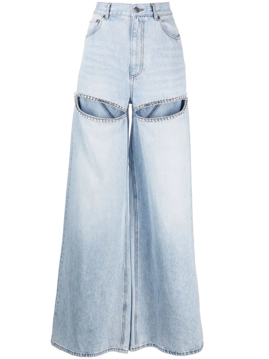 Wide-Leg Crystal Jeans