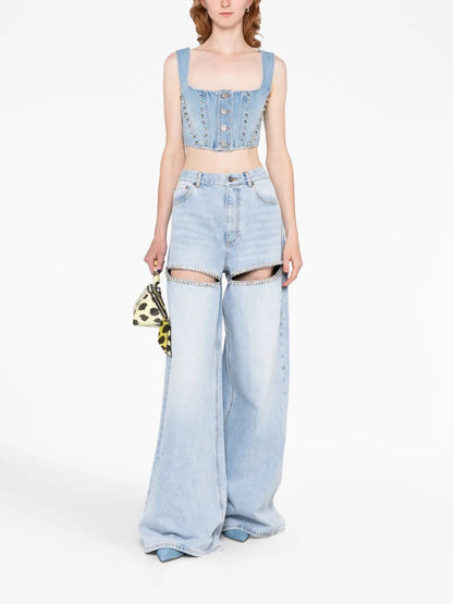 Wide-Leg Crystal Jeans